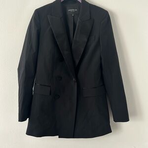 Lafayette 148 New York Black Double Breasted Wool Blended Blazer Coat Size 0
